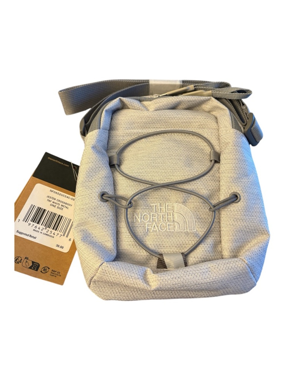 The North Face Light Gray Mini Crossbody Bag with Front Bungee